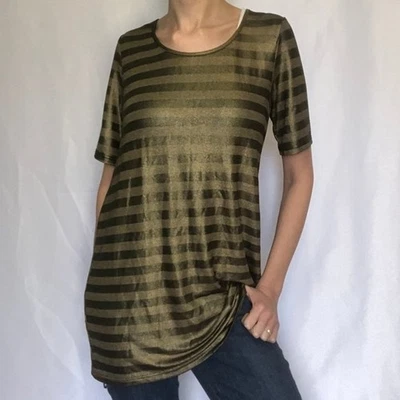 Túnica Minkpink Metálica Rayas Cuello Redondo Dorada y Negra M Mediana Elástica Camiseta Foto 1 de 4