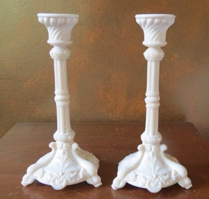 Portieux Vallerysthal Bavards Pink Opaline Candlestick w/ Dolphins & Snake Pair - Picture 1 of 8