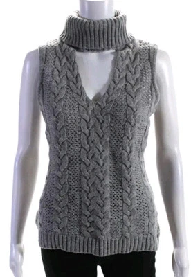Chaleco Suéter Intermix Lana Tejido con Cable Corte Cuello Alto Gris Talla Mediana  Foto 1 de 4