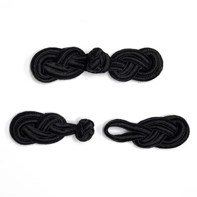 2 juegos de botones de cierre de ranas de tela vintage negras, 4" de ancho x 1" de alto, TR-11791 Foto 1 de 3