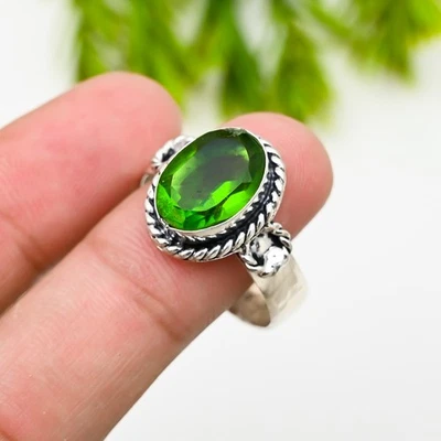 Green Peridot Gemstone 925 Sterling Silver Ring Handmade Jewelry Ring For Gift - Image 1 of 4