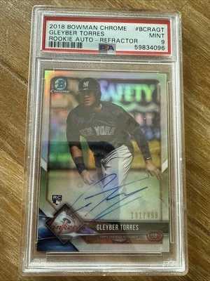 ХРОМИРОВАННАЯ КАРТОЧКА ДЕБЮТАНТА GLEYBER TORRES 2018 BOWMAN RC С АВТОГРАФОМ ПЕРЕЛИВАЮЩАЯСЯ /499 PSA 9 - Изображение 1 из 2