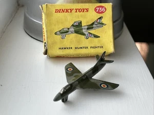Dinky HAWKER HUNTER RAF Fighter Jet 1:200 Scale No736 Vintage 1955-63 Boxed Mint - Picture 1 of 23