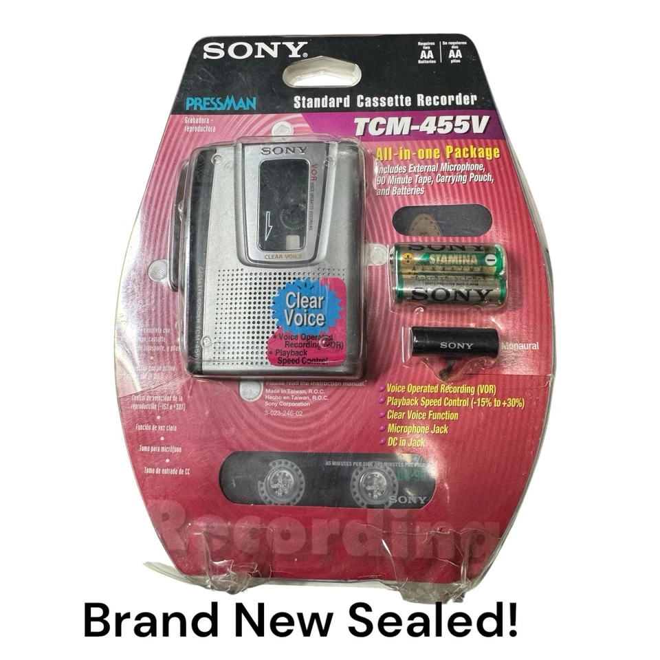 Sony Pressman TCM-455V Cassette Tape Recorder /Player Built-in Speaker & Mic New - Image 1 of 1