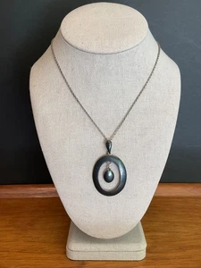 VTG SIAM STERLING SILVER Signed Thai MODERNIST Pendant NECKLACE Nielloware MCM - Picture 1 of 24