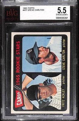 1965 Topps 477 Rookie Stars Fritz Ackley Steve Carlton RC BVG BGS 5.5 EXCELLENT+ - Image 1 of 2