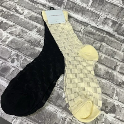 Paquete de 2 calcetines Anthropologie transparentes a cuadros blancos y negros talla única nuevos con etiquetas Foto 1 de 3