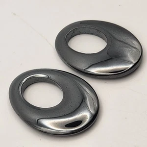 VTG Hematite Gemstone Oval Oblong Disc Earring Charms For Hoops Pendants PAIR - Picture 1 of 14