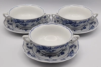 Juego de 3 cuencos de sopa crema cebolla azul danubio con placa base LEER AZUL Foto 1 de 4