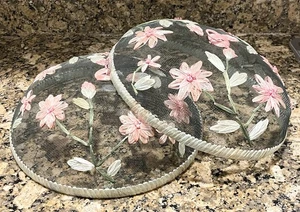 Copripiatti cibo picnic cupola ricamata schermo rete metallica vintage rosa floreale MCM - Foto 1 di 4