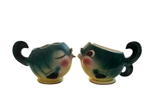 Vintage Ceramic Rare Norcrest Lefton Kissing Fish Creamer Sugar Kitschy MCM READ - Picture 1 of 11