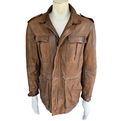 Chaqueta de cuero Cortefiel de España vintage años 70 para hombre 38 marrón utilitario de campo Foto 1 de 4