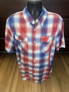 DIXXON All Star Shirt Men Size XL Bamboo Red White Blue Plaid Button Up - Picture 1 of 7