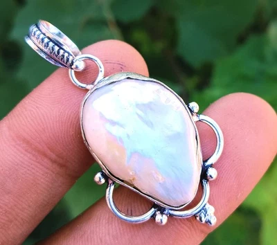 Colgante de piedras preciosas de perlas en bruto enchapado en plata de ley 925 joyería de aniversario Foto 1 de 4