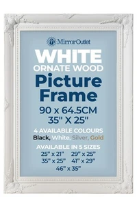 Extra Large White Ornate Picture Frame - 35"x25" (90cm x 64.5cm) MirrorOutlet - Picture 1 of 12