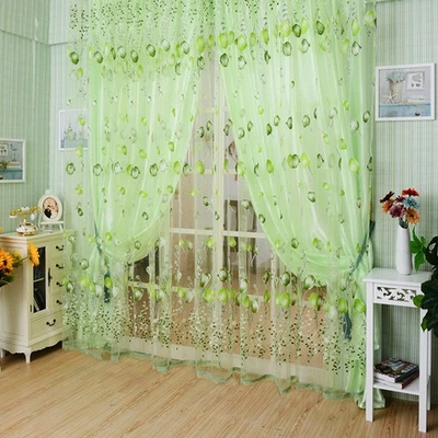 NEW Tulip Flower Yarn Sheer Window Curtain Scarf Drapes for Bedroom (Green) - image 1 of 4