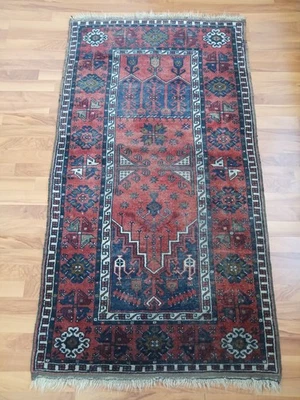 Antique Special Motif Rug Oriental Red Rug Flower Geometric Decor Rug Free Ship - Image 1 of 4