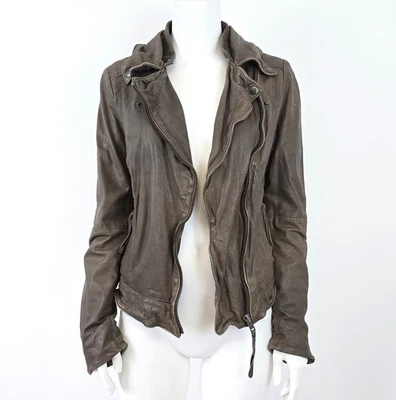 IMPRESIONANTE CHAQUETA MOTERA MUJER MUUBAA CUERO CORDERO ENVEJECIDA VINTAGE MARRÓN 10 Foto 1 de 4