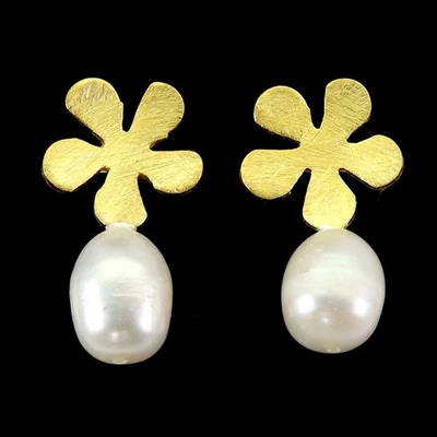 Pendientes colgantes de plata de ley 925 perlas blancas 11x8 mm joyería natural Foto 1 de 4