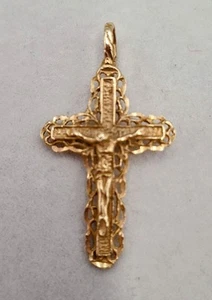 14K Yellow Gold Cross Pendant Crucifix Religious Christian 4.3 Grams 1.5 Inch - Picture 1 of 6
