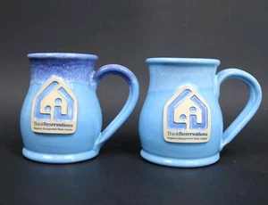 Deneen Pottery Coffee Mug Pot Belly Drip Blue Think Reservations Advert Set Of 2 - Picture 1 of 6
