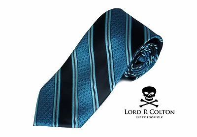 Corbata tejida a rayas turquesa negra Lord R Colton Studio $95 nueva Foto 1 de 3