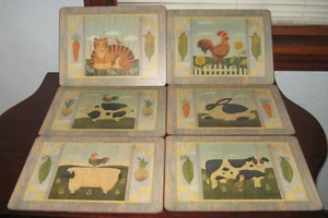 Set of 6 Vintage Pimpernel Corkback Farm Animal Placemats 12" x 9" - Picture 1 of 10