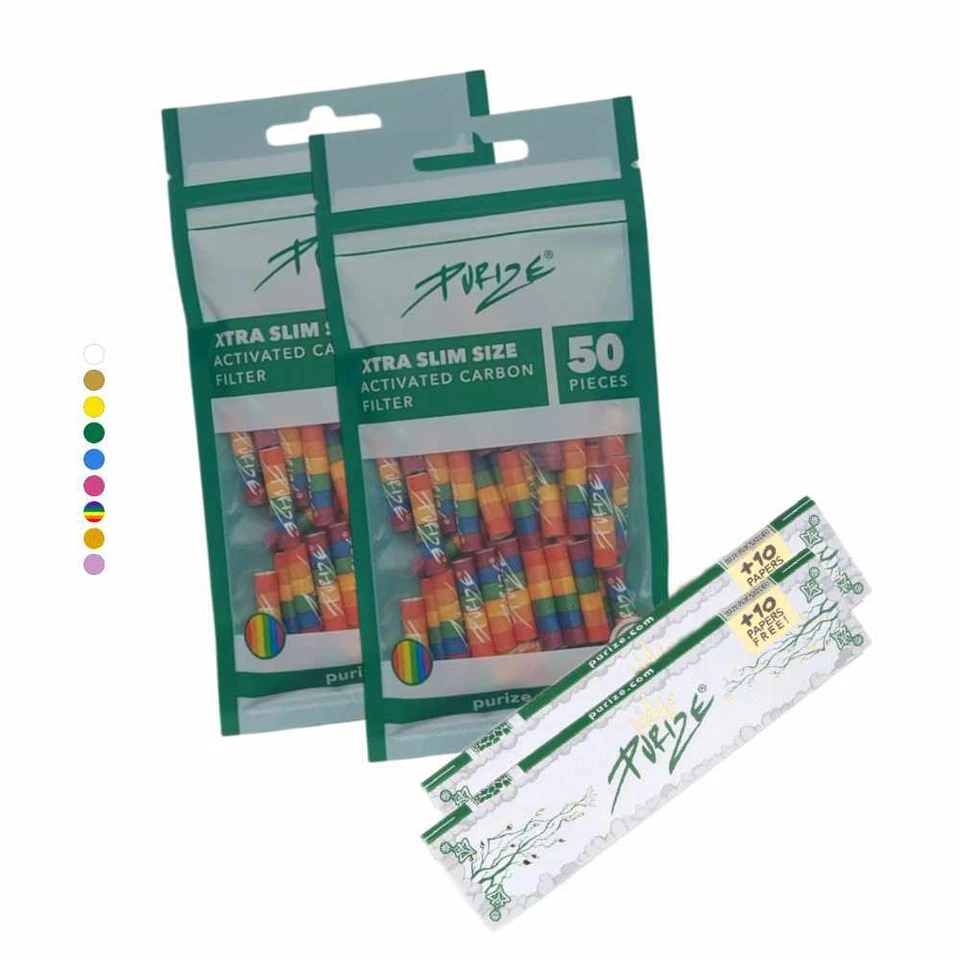 100x PURIZE Xtra Slim Size 6mm Aktivkohlefilter 2 PURIZE Papers