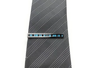 Tie Clip Chaco Builder Blocks Silver Shades Blue and Black Enamel Tie Bar - Picture 1 of 7