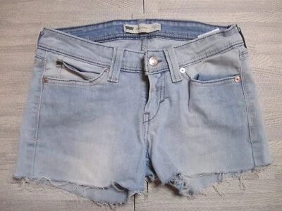 Levis Demi Curve Shorts Womens W27 Blue Cut Off Raw Hem Stretch Festival Holiday - Image 1 of 4