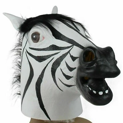 Funny Zebra Latex Head Mask Cosplay Theater Costume Animal Halloween Party U2 - Image 1 of 4