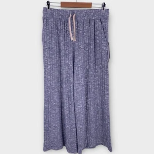 Calme by Johnny Was Cozy Wide Leg Ribbed Pull-On Knit Pants Blue Size M NWT $128 - Picture 1 of 14