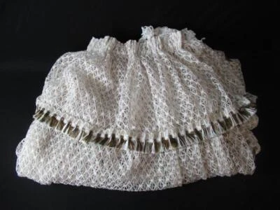 Rideaux En Dentelle Blancs Vintage Avec Garniture En Frange Vert Avocat Et Liens - Photo 1/4