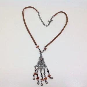 Grandma's Jewelry ~ Vintage Pendant Necklace Choker Leather Chain 22" - Picture 1 of 2