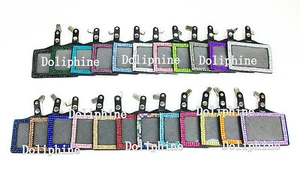 Horizontal Bling Rhinestone ID Badge Holder with Alligator Clip - Picture 1 of 50