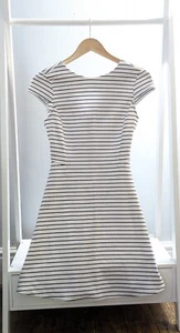 NEW LOOK Womens Size 8 White Black Stripe Short Sleeve Dress Outfit Clothes - Picture 1 of 3