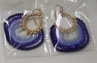 Pendientes AVON Tonos de Azul Cuentas Tono Dorado con Cuentas de Vidrio Perforadas 2 1/2" L  Foto 1 de 4