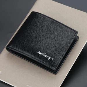 Black Mens Slim Bifold Leather Wallet ID Card Cash Holder Purse Clutch - Picture 1 of 7