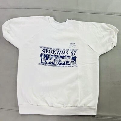 VTG Women 80s Greek Week Delta Sorority White Crop Sweater Sweatshirt-LRG-0380 - Image 1 of 4