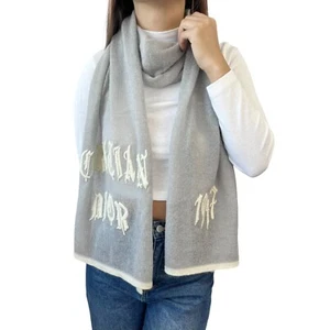 Christian Dior Vintage Kalligraphie Gothic Logo Schal Halstuch grau Mohair RangAB - Bild 1 von 10