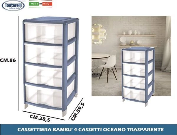 Tontarelli Cassettiera Bambu 4 Cassetti 38 5 5 x 86h cm Oceano TO2069T