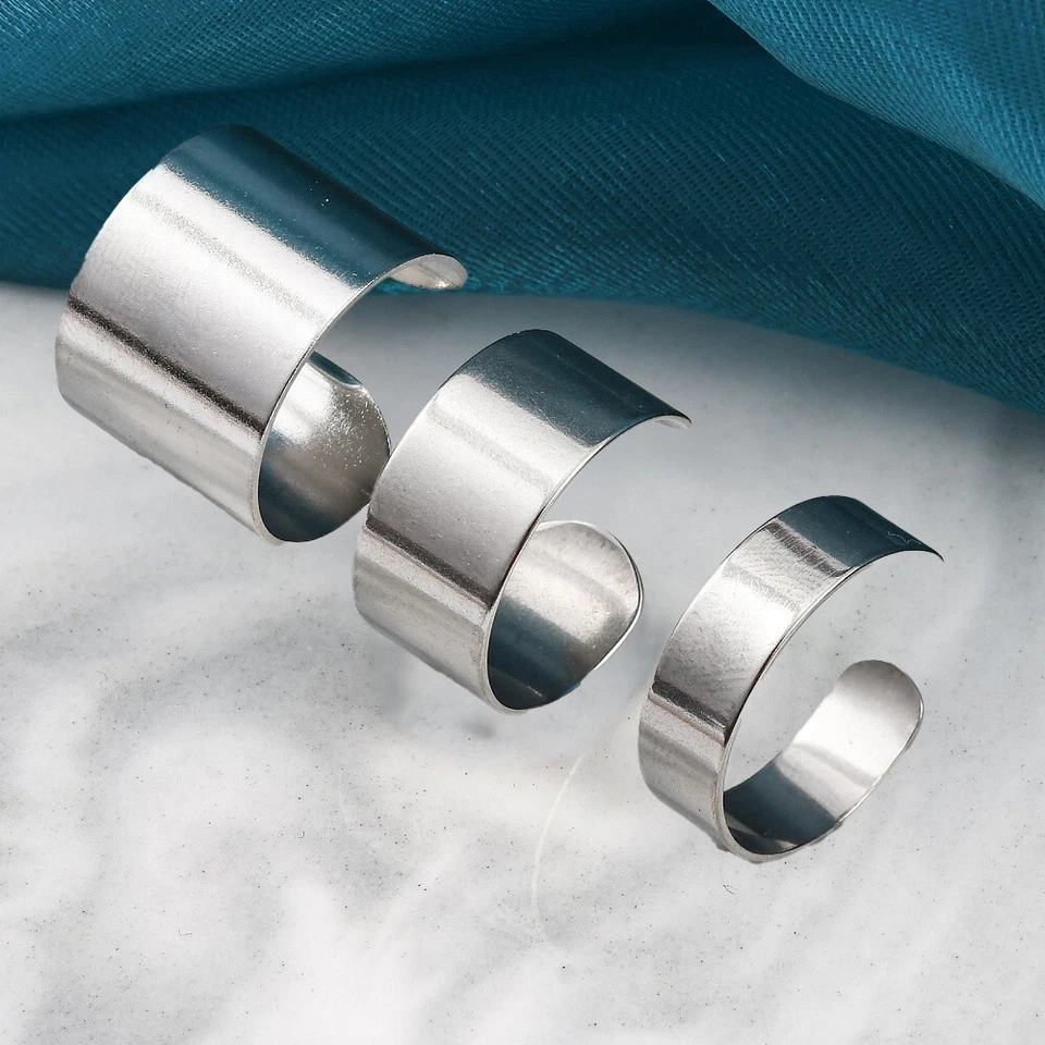 Anillo de puño abierto de acero inoxidable banda ancha hombres mujeres talla ajustable R58 Foto 1 de 1