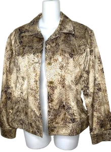NEW Mondi Snakeskin Print Jacket Button Up Collar Brown Beige sz 36 S XS - Picture 1 of 6