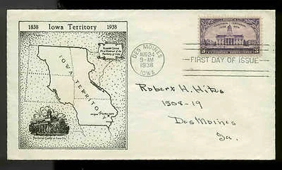 838 IOWA FDC DES MOINES, IA PLANTY #P48 & #P51 (ON BACK)  CACHETS - Image 1 of 2