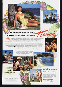 1950 DOPPELSEITIGE HAWAII ALOHA WOCHE & NORDAMERIKA GEORGE CARLSON DRUCKANZEIGE - Bild 1 von 2