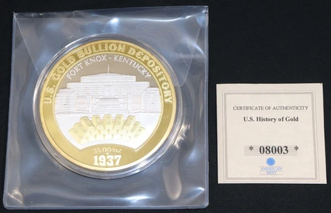 2015 AM "US History of Gold" Fort Knox Jumbo 70MM Coin COA Cover