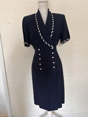 Vestido De Colección Studio I Para Mujer 10 Azul Marino Pinup Retro Doble Pecho Funda Foto 1 de 4