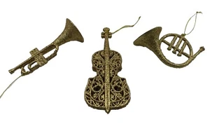 Lote de 3 instrumentos musicales adorno árbol de Navidad brillo dorado vintage vacaciones - Imagen 1 de 8