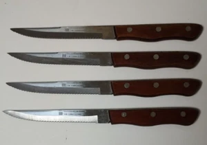 4 Precision Hollow Ground Fine Stainless Steel Steak Knives Serrated Full Tang - Picture 1 of 7