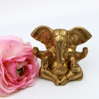 Ganesh Statua Figura IN Ottone Meditazione 8 CM 580g India Ganpati Om Così - Immagine 1 di 4